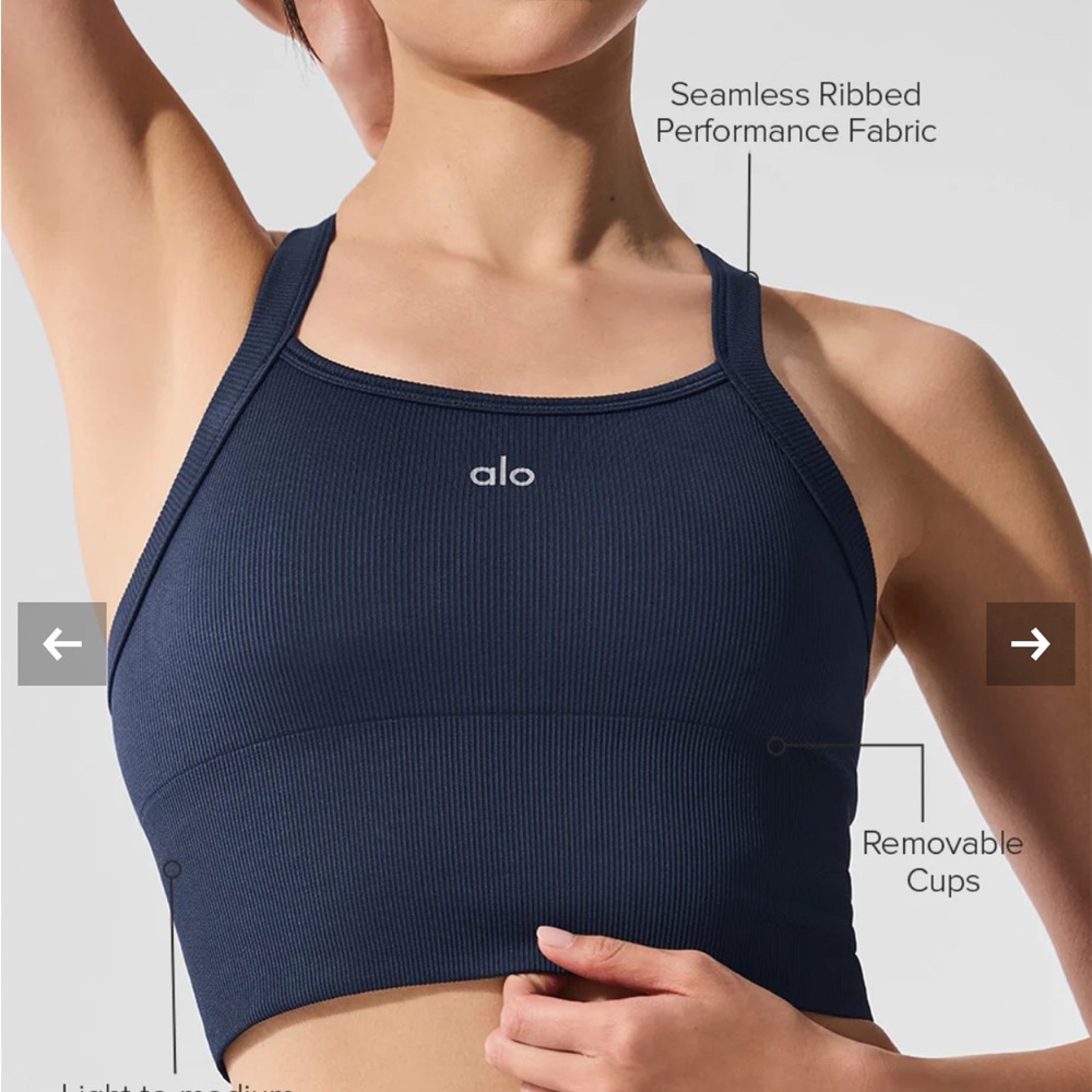 ALO Yoga Navy Blue Ribbed Performance Top